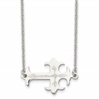 Chisel Stainless Steel Brushed and Polished Flame Design Sideways Cross on a Cable Chain Necklace, 21" view 1