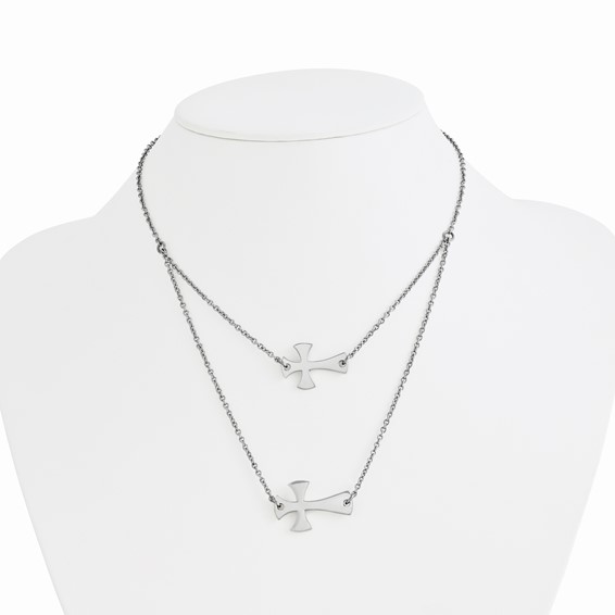 Stainless Steel Double Sideways Cross Layered Necklace