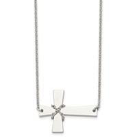 Chisel Stainless Steel Polished Sideways Cross Necklace with Chain on a Cable Chain, 21" view 3