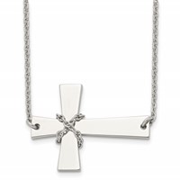 Chisel Stainless Steel Polished Sideways Cross Necklace with Chain on a Cable Chain, 21" view 1