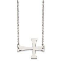 Stainless Steel Polished Sideways Cross Necklace, 21" view 3
