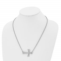 Stainless Steel Polished Sideways Cross Necklace, 21" view 4