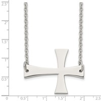 Stainless Steel Polished Sideways Cross Necklace, 21" view 5