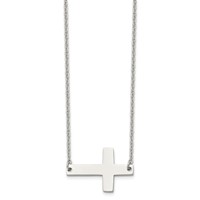Chisel Stainless Steel Polished Sideways Cross on a Cable Chain Necklace, 21" view 2