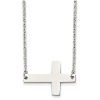 Chisel Stainless Steel Polished Sideways Cross on a 21 inch Cable Chain Necklace
