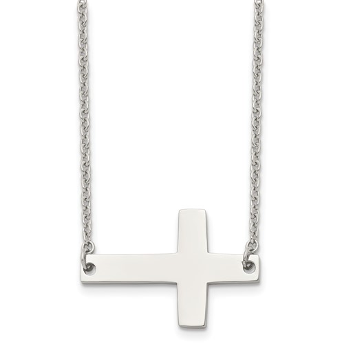 Chisel Stainless Steel Polished Sideways Cross on a Cable Chain Necklace, 21"