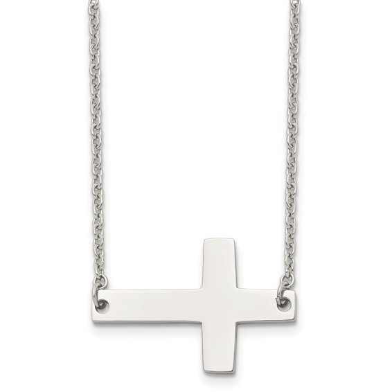 Chisel Stainless Steel Polished Sideways Cross on a 21 inch Cable Chain Necklace