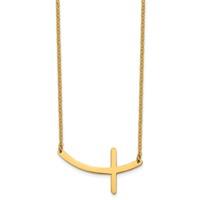 Chisel Stainless Steel Polished Yellow IP-plated Curved Sideways Cross on an Cable Chain Necklace, 18" view 3