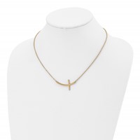 Chisel Stainless Steel Polished Yellow IP-plated Curved Sideways Cross on an Cable Chain Necklace, 18" view 4