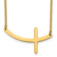 Chisel Stainless Steel Polished Yellow IP-plated Curved Sideways Cross on an Cable Chain Necklace, 18" view 1