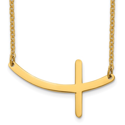 Chisel Stainless Steel Polished Yellow IP-plated Curved Sideways Cross on an Cable Chain Necklace, 18"