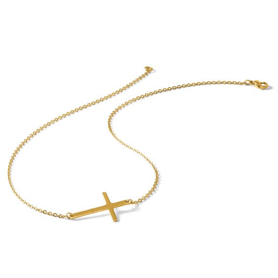 Chisel Stainless Steel Polished Yellow IP-plated Sideways Cross on an 18 inch Cable Chain Necklace