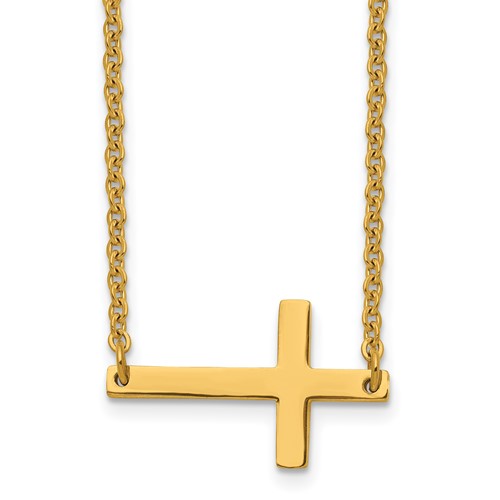 Chisel Stainless Steel Polished Yellow IP-plated Sideways Cross on an Cable Chain Necklace, 18"