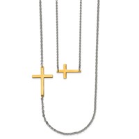 Stainless Steel Double Sideways Cross Layered Necklace, 18" view 3