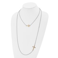 Stainless Steel Double Sideways Cross Layered Necklace, 18" view 5