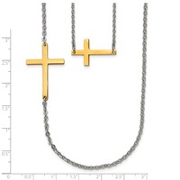 Stainless Steel Double Sideways Cross Layered Necklace, 18" view 4