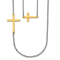 Stainless Steel Double Sideways Cross Layered Necklace, 18" view 1
