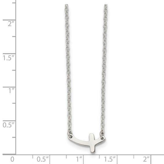 Chisel Stainless Steel Polished Sideways Cross on an 18 inch Cable Chain Necklace