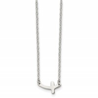 Chisel Stainless Steel Polished Sideways Cross on an Cable Chain Necklace, 18" view 1