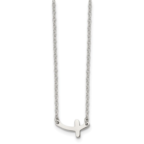 Chisel Stainless Steel Polished Sideways Cross on an 18 inch Cable Chain Necklace