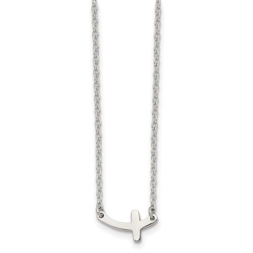 Chisel Stainless Steel Polished Sideways Cross on an Cable Chain Necklace, 18"