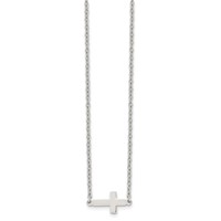 Chisel Stainless Steel Polished Sideways Cross on an Cable Chain Necklace, 18" view 3
