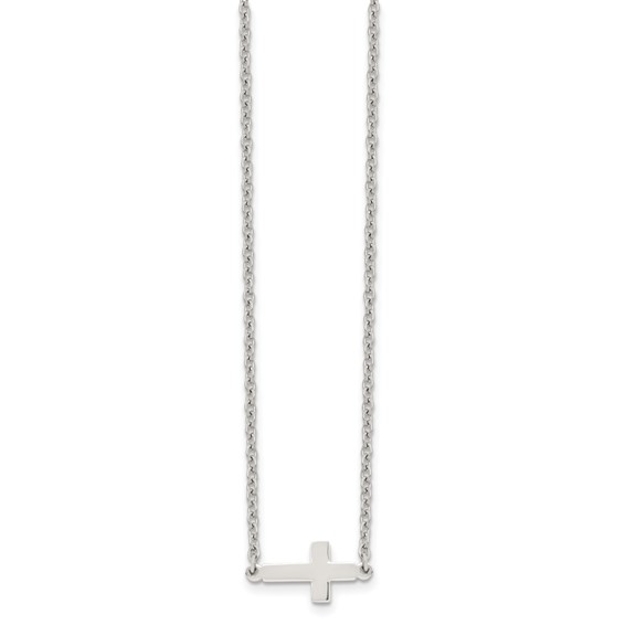 Chisel Stainless Steel Polished Sideways Cross on an 18 inch Cable Chain Necklace