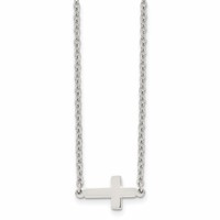 Chisel Stainless Steel Polished Sideways Cross on an Cable Chain Necklace, 18" view 1
