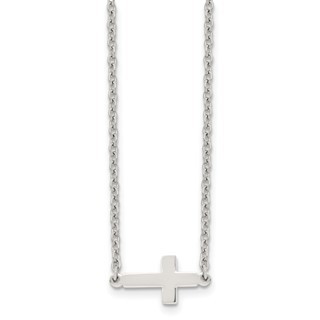 Chisel Stainless Steel Polished Sideways Cross on an 18 inch Cable Chain Necklace