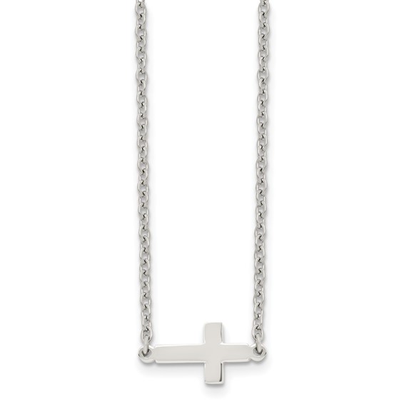 Chisel Stainless Steel Polished Sideways Cross on an 18 inch Cable Chain Necklace