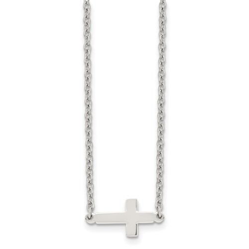 Chisel Stainless Steel Polished Sideways Cross on an Cable Chain Necklace, 18"