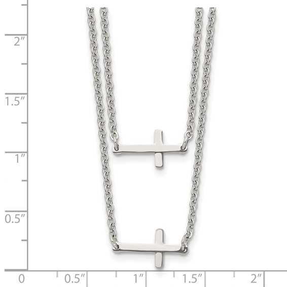 Chisel Stainless Steel Polished Double Sideways Crosses on Layered 16.5 inch Cable Chain Necklace