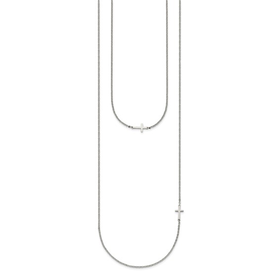 Chisel Stainless Steel Polished Layered Sideways Cross on an 18 inch Cable Chain Necklace