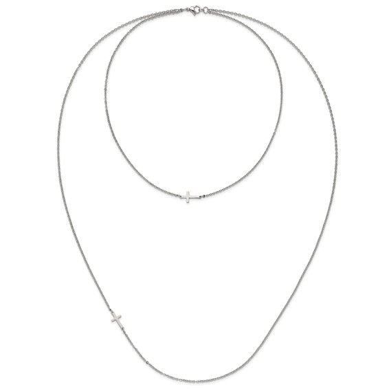 Chisel Stainless Steel Polished Layered Sideways Cross on an 18 inch Cable Chain Necklace