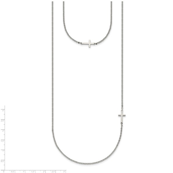 Chisel Stainless Steel Polished Layered Sideways Cross on an 18 inch Cable Chain Necklace