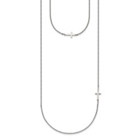 Chisel Stainless Steel Polished Layered Sideways Cross on an Cable Chain Necklace, 18" view 1