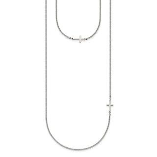 Chisel Stainless Steel Polished Layered Sideways Cross on an 18 inch Cable Chain Necklace