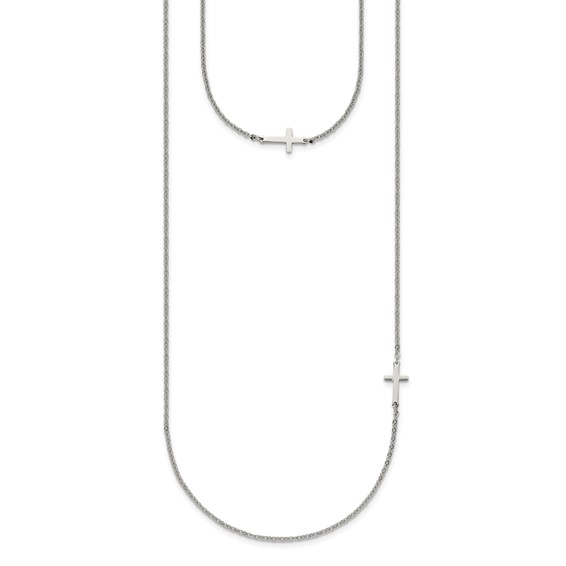 Chisel Stainless Steel Polished Layered Sideways Cross on an 18 inch Cable Chain Necklace