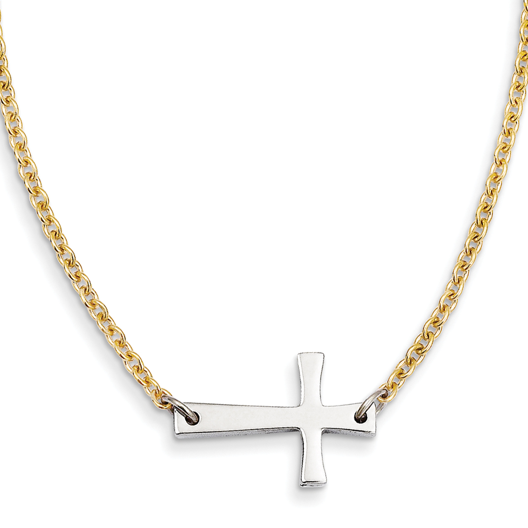 Stainless Steel Yellow IP-plated Chain Sideways Cross 16.25 Neck ...