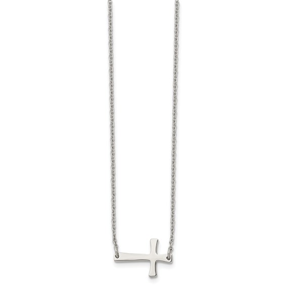 Chisel Stainless Steel Polished Sideways Cross on a 16 inch Cable Chain Necklace