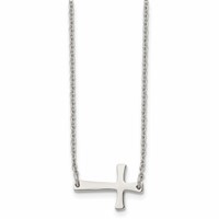 Chisel Stainless Steel Polished Sideways Cross on a Cable Chain Necklace, 16" view 1