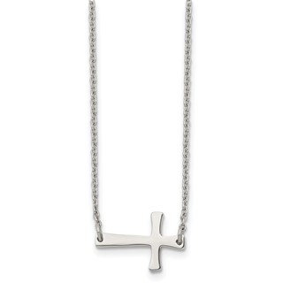 Chisel Stainless Steel Polished Sideways Cross on a 16 inch Cable Chain Necklace