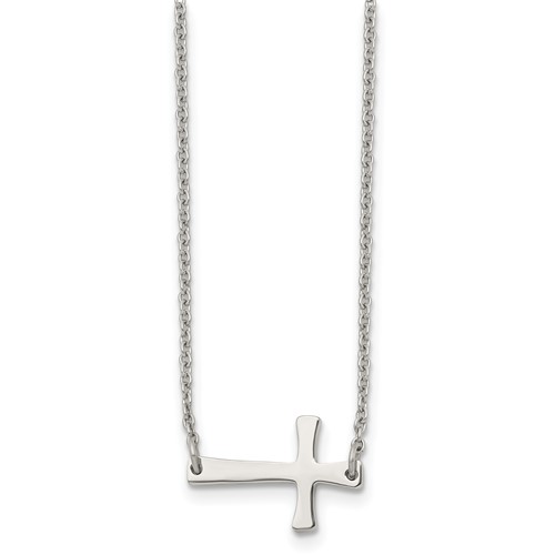 Chisel Stainless Steel Polished Sideways Cross on a Cable Chain Necklace, 16"