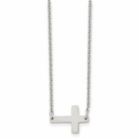 Chisel Stainless Steel Polished Sideways Cross on a Cable Chain Necklace, 16" view 1
