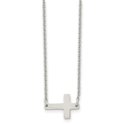 Chisel Stainless Steel Polished Sideways Cross on a Cable Chain Necklace, 16"