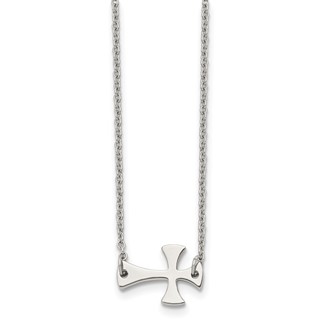 Stainless Steel Polished Sideways Cross 16in Necklace
