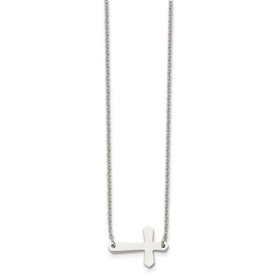 Chisel Stainless Steel Polished Sideways Cross on a 17 inch Cable Chain Necklace