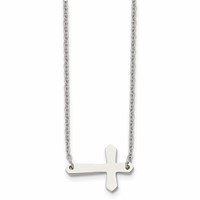 Chisel Stainless Steel Polished Sideways Cross on a Cable Chain Necklace, 17" view 1