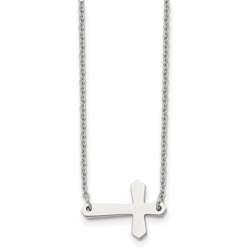Chisel Stainless Steel Polished Sideways Cross on a Cable Chain Necklace, 17"