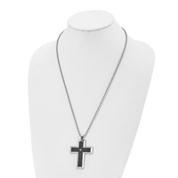 Chisel Stainless Steel Polished Necklace with Black Carbon Fiber Inlay.0.1 Carat Diamond Cross Pendant on a Ball Chain, 24" view 4